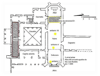 Plano de distribución de la planta baja del convento de San Juan Bautista.
