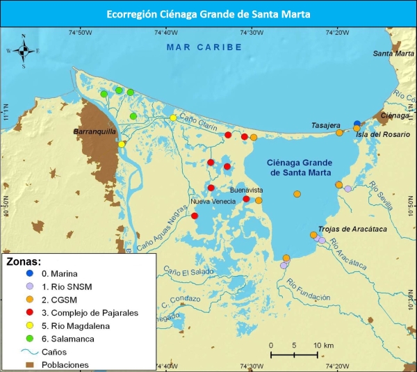 Mapa de la ecorregión Ciénaga Grande de Santa Marta